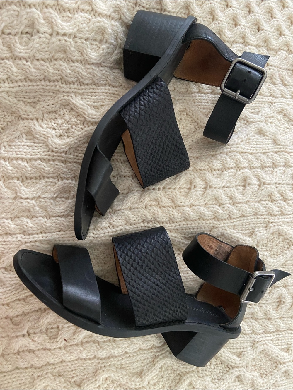 Madewell Black Textured Leather Block Heel Sandals Size 6